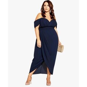 NWT City Chic Women's Plus Size Maxi Dress Entwine, Navy 18 Plus NEW